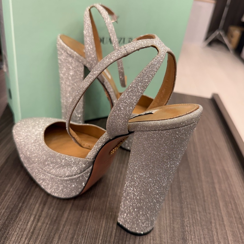 Aquazzura Sparkling Metallic Platform Sandals in Silver - Picture 5 of 5